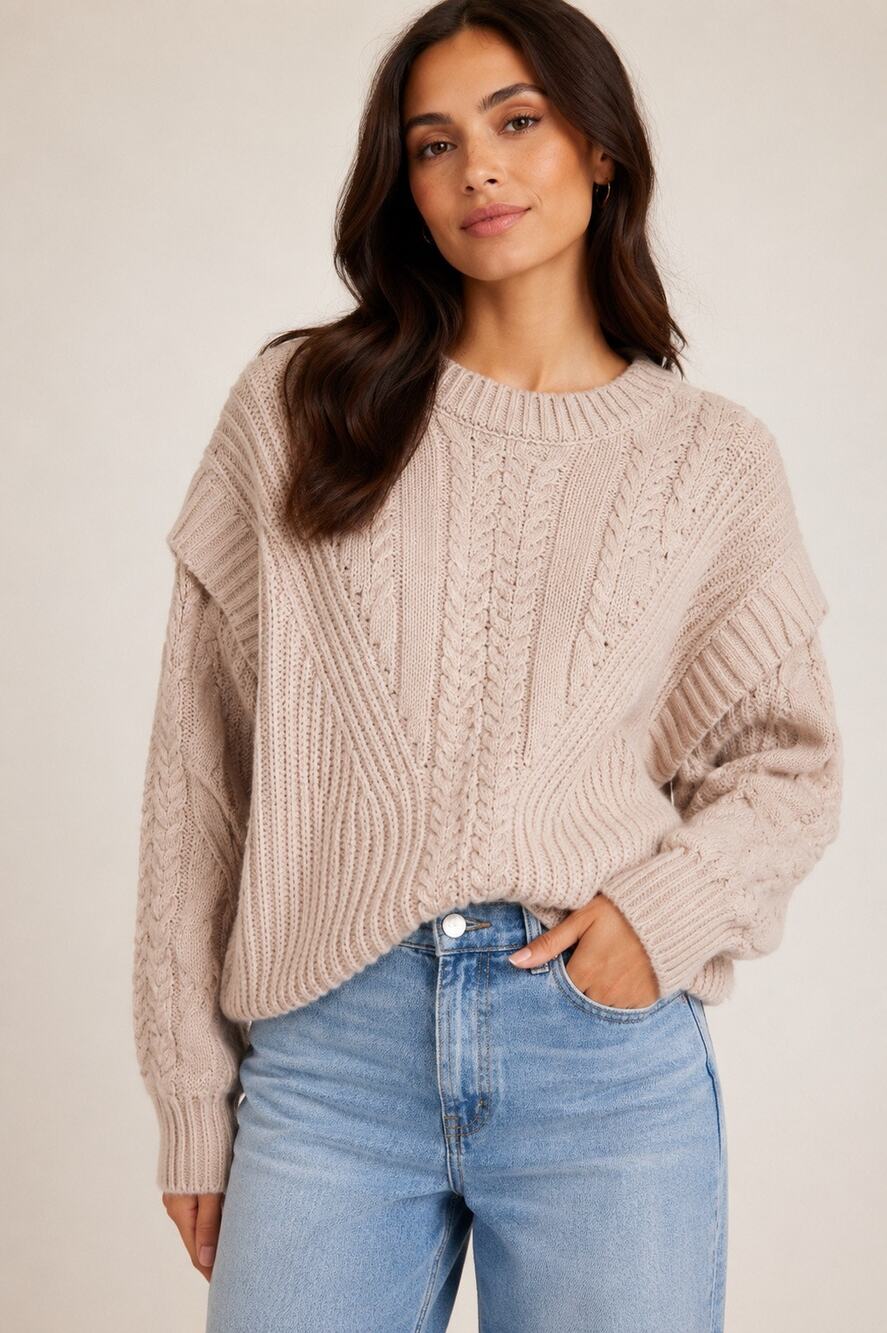 Jamison Cable Knit Sweater – Oatmeal – Size M